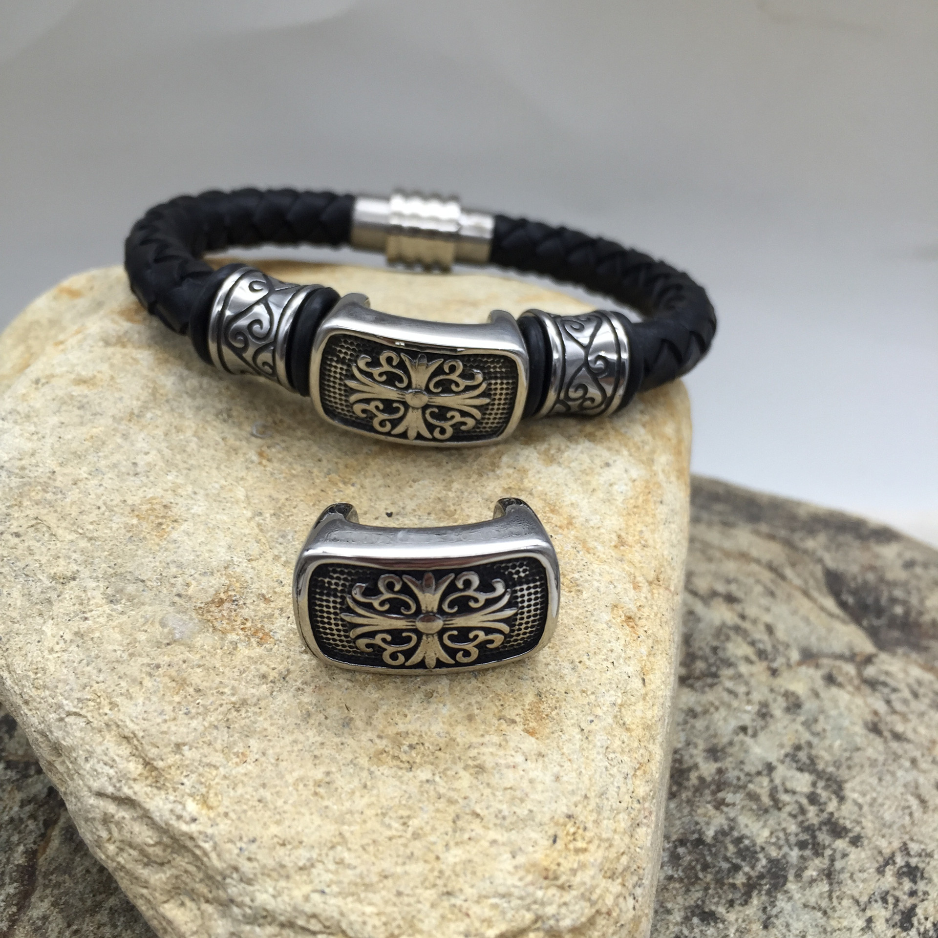 woven black bracelet stainless steel