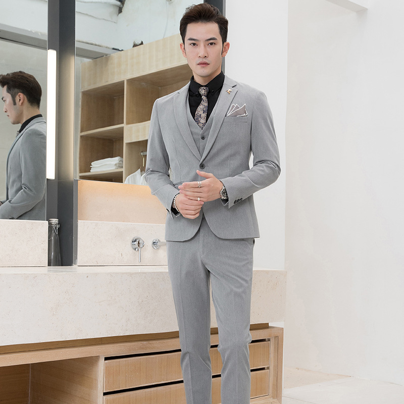 2019春季男士西服套裝 時尚紳士舒適西裝修身三件套男職業裝正裝