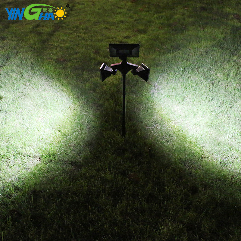 2021太阳能灯户外庭院灯 投光灯 led防水双头雷达感应地插草坪灯