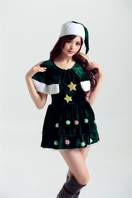 Christmas Costume Adult female Santa Claus green spirit costume Cosplay party dress