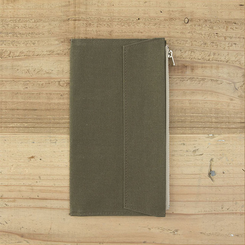 Traveler's notebook TN olive green canvas zipper bag file storage bag business card bag file bag