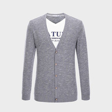 秋季新品修身假两件套头长袖针织衫微弹卫衣式长袖T恤男