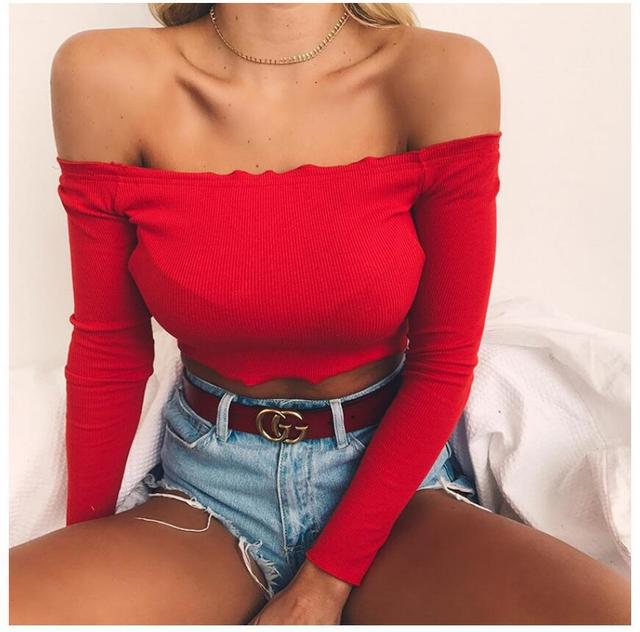 European and American one shoulder short sexy top T-shirt