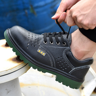Factory Supply Labor Protection Shoes Cowhide Steel Toe Breathable Polyurethane PU Solid Bottom Lightweight Shoes Anti-smashing and Anti-piercing