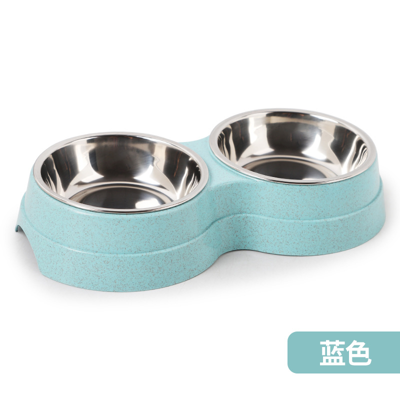 厂家直销 HAWOO秸秆塑料圆形二合一双碗 不锈钢饭碗水盆宠物用品