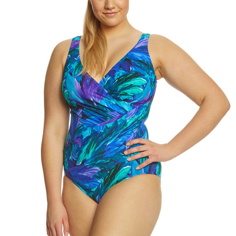 plus size graffiti print cross one-piece swimsuit  NSHL42443