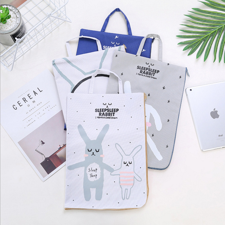 创意卡通兔子手提文件袋文具收纳档案袋简约大容量实用牛津布袋|ru