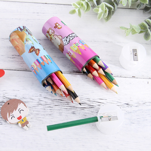 Customized colored lead 12-color barrel colored pencil primary school students painting coloring short pencil children's painting set colored lead