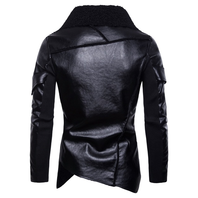 Men’s motorcycle leather coat with irregular personality punk leather jacket