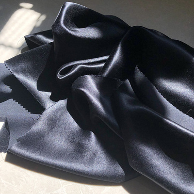 「World silk」Real silk Elastic force Heavy satin 22mm/108cm Heavy Elastic force Silk black Loading