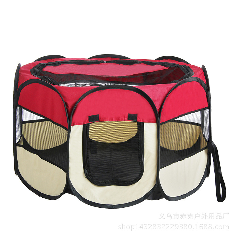 廠家熱銷寵物用品牛津布防水寵物産房八角折疊狗籠貓窩帳篷