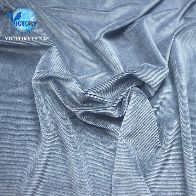 横抽条仿棉绒布料针织纬编弹力灯芯绒涤氨纶2x2抽条天鹅绒布面料