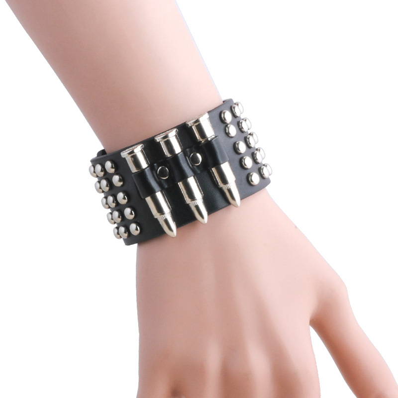 欧美热销子弹皮手镯 朋克手镯 时尚个性牛皮手链 男士铆钉手链|ms