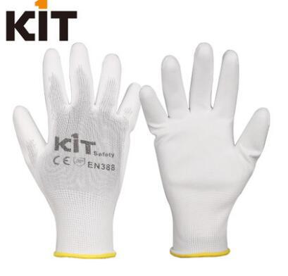 凯壹特白色尼龙手套掌部PU浸胶防磨线手套耐酸碱贴手灵活打包
