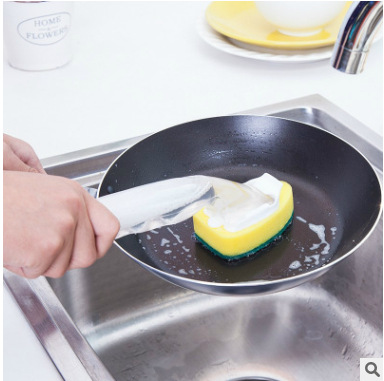 Handle Plus Dishwashing Detergent Sponge Pot Washing Brush Head, Kitchen Powerful Decontamination Cleaning Brush Head