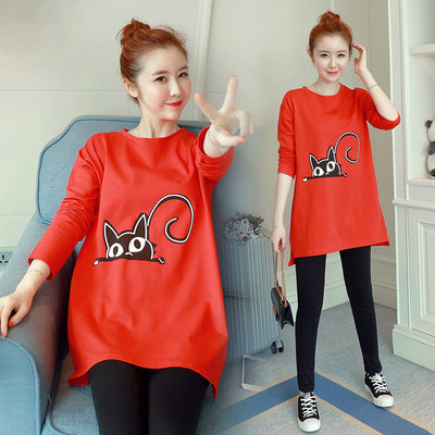 实拍2019新款春秋装孕妇装纯棉中长款T恤一件代发|ms