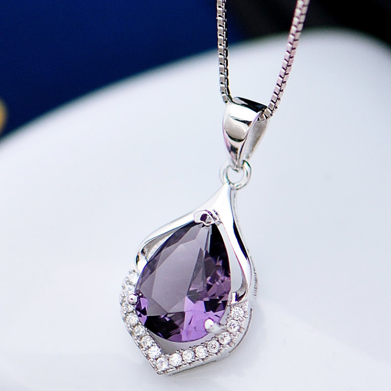 Zhenrong European and American plating 925 Silver Necklace Synthesis amethyst Pendant Clavicle chain Jewelry A generation of fat