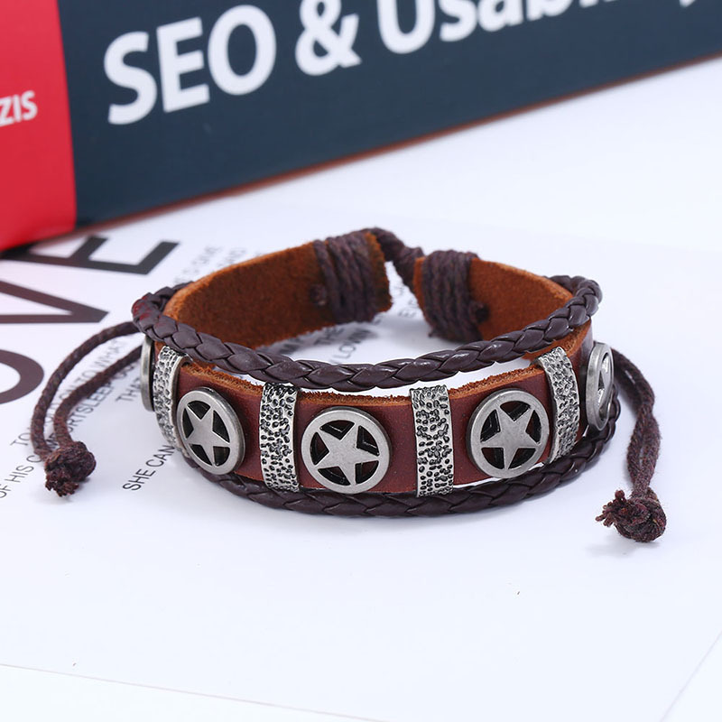 Jewelry Alloy Pentagram Leather Bracelet Braided Ancient Silver Cross Leather Bracelet