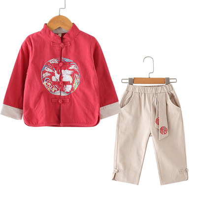 2020新款兒童唐裝漢服男童唐裝中國風服裝春秋季長袖上衣外套中式