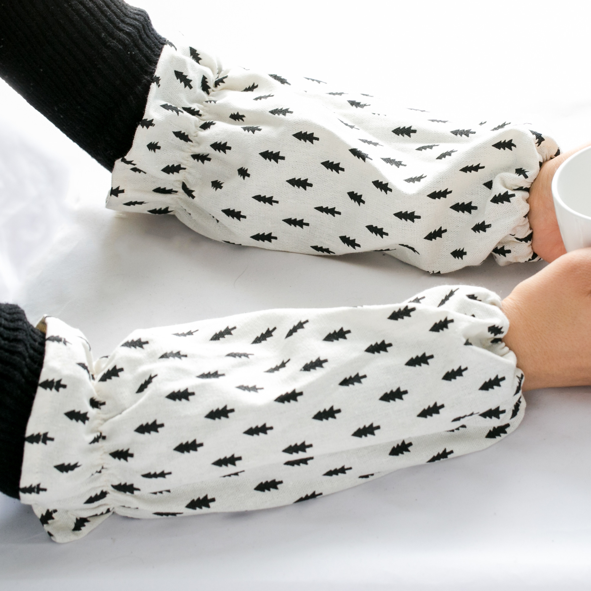 棉麻北歐風(fēng)繪畫成人防污棉布韓版長款袖套清潔辦公家務(wù)女廚房套袖