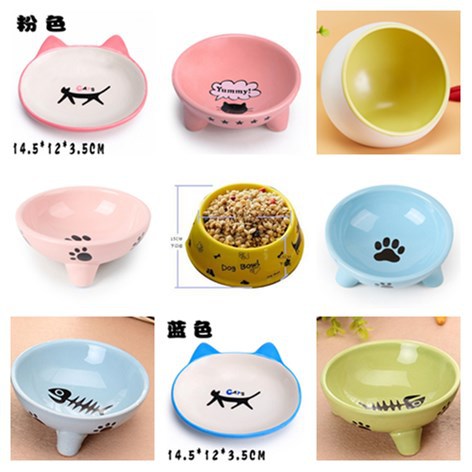 宠物猫碗狗碗三足圆形陶瓷碗猫食盆小型犬泰迪猫咪喝水碗吃饭盆