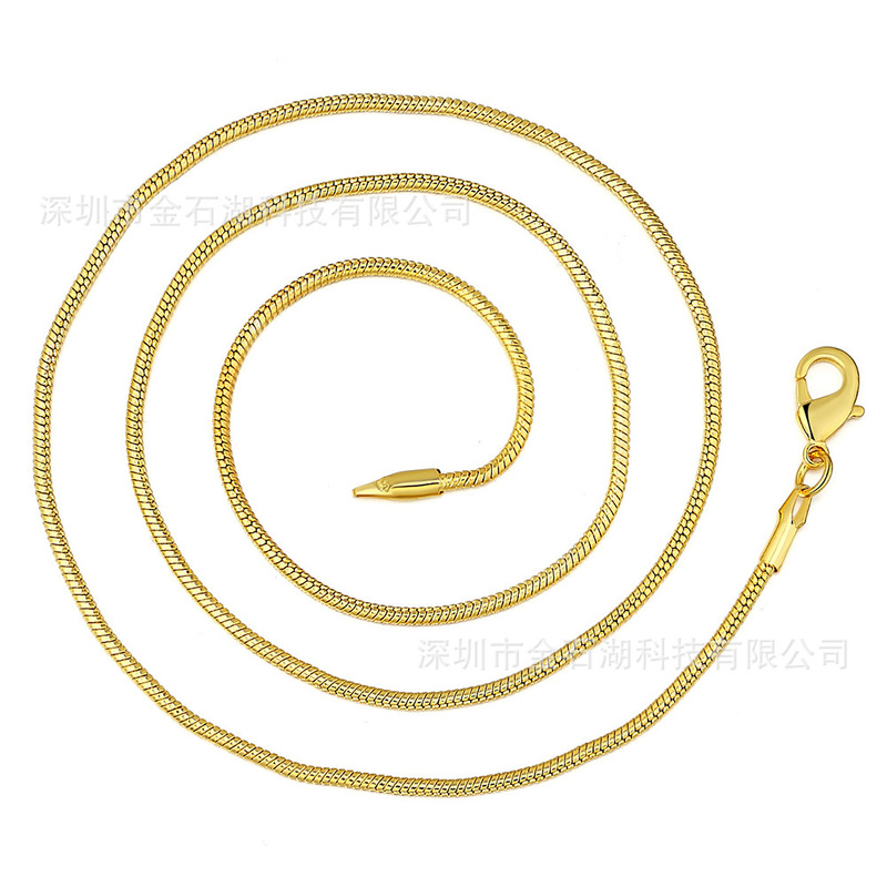 16-30 Inch 2mm Snake Bone Copper Plated Gold Color Round Snake Chain Chain Necklace Women Men Jewelry Jewelry Cross Border 16-30 Inch 2mm Snake Bone Copper Plated Gold Color Round Snake Chain Chain Necklace Women Men Jewelry Jewelry Cross Border