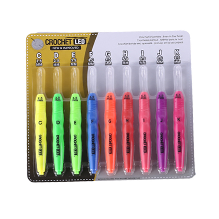 Cross border selling LED Luminescent crochet needle DIY colour Plastic handle transparent Crochet kit wholesale customized