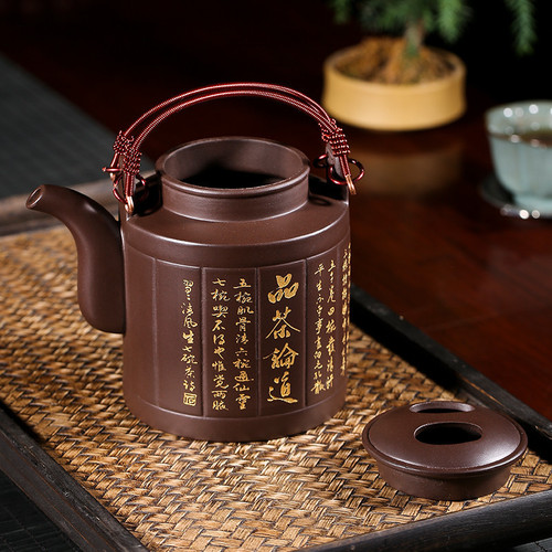 Purple clay pot manufacturer directly supplies Yixing raw ore purple clay barrel handle pot fully handmade teapot tea set one piece drop shipping