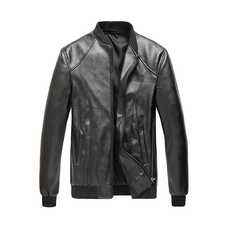 青年新款男朋友水洗皮衣春秋款跑江湖无领薄款中长款皮夹克|ms