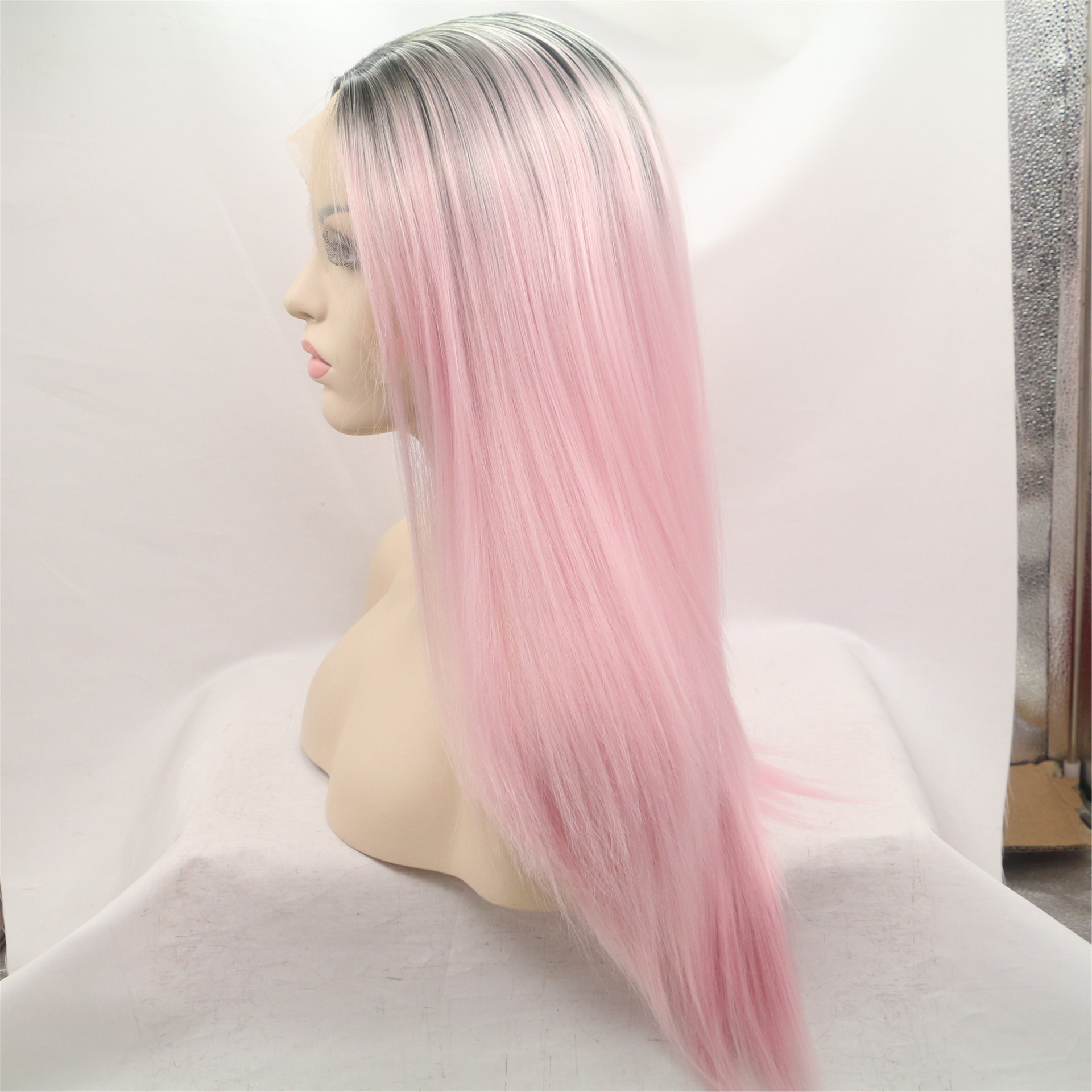 Peluca de encaje de fibra química, capucha, peluca de longitud media