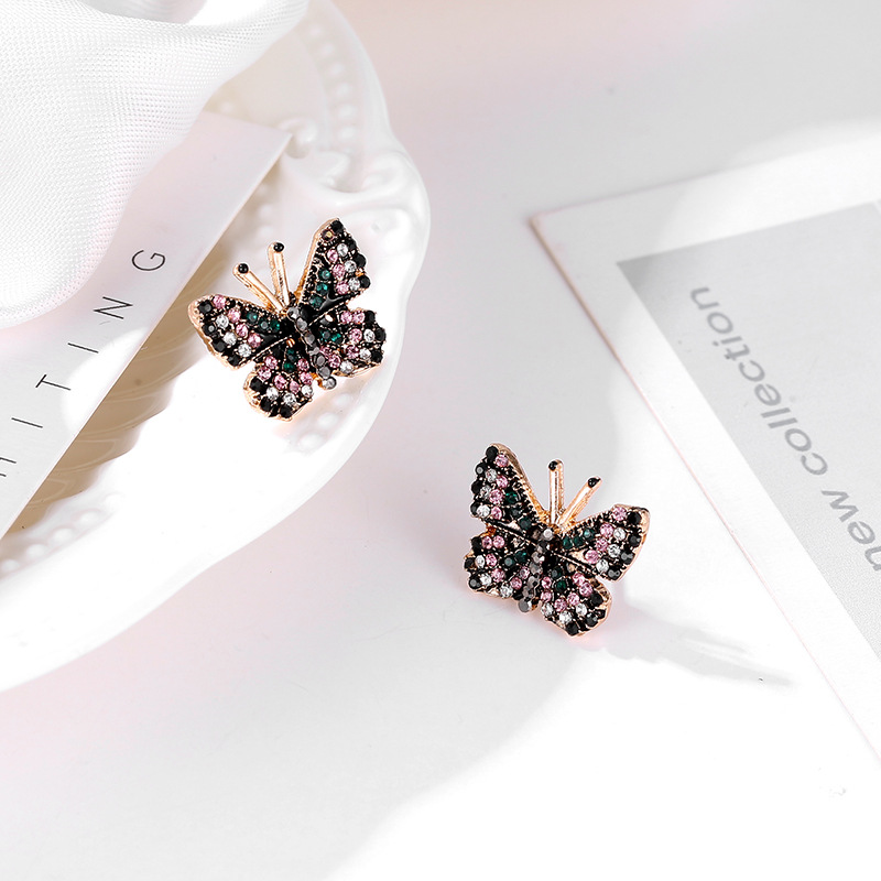 Alloy Material 1 Pair Fashion Butterfly Alloy Plating Rhinestones Women's Ear Studs