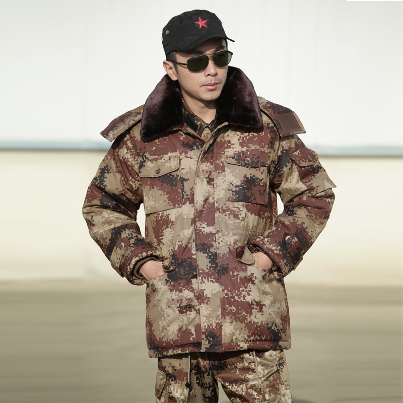 荒漠迷彩大衣男冬季加厚中长款军大衣冷库保安棉服劳保棉衣防水|ms