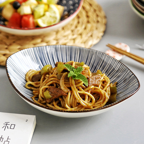 Japanese style olive-shaped dish plate salad plate deep dish plate home hotel creative plate Amazon