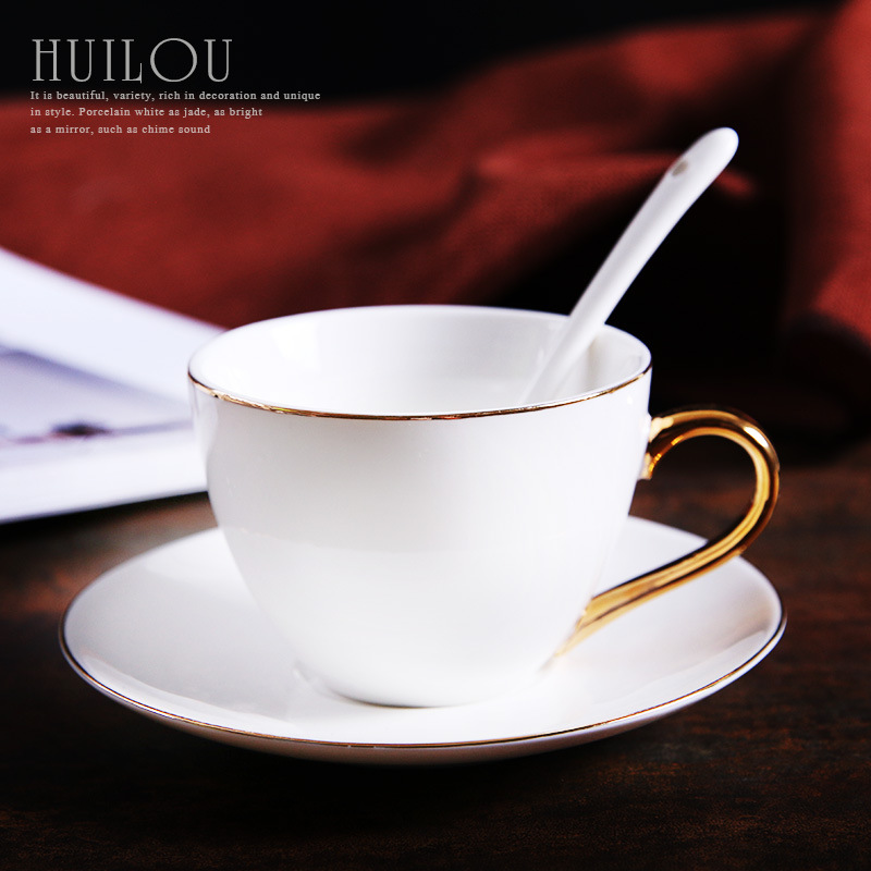 北欧描金咖啡杯创意陶瓷马克杯餐厅杯碟勺套装 陶瓷杯子礼品定制