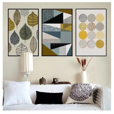 客厅装饰画无框画北欧风喷绘画芯几何图案三联画亚马逊装饰画画芯