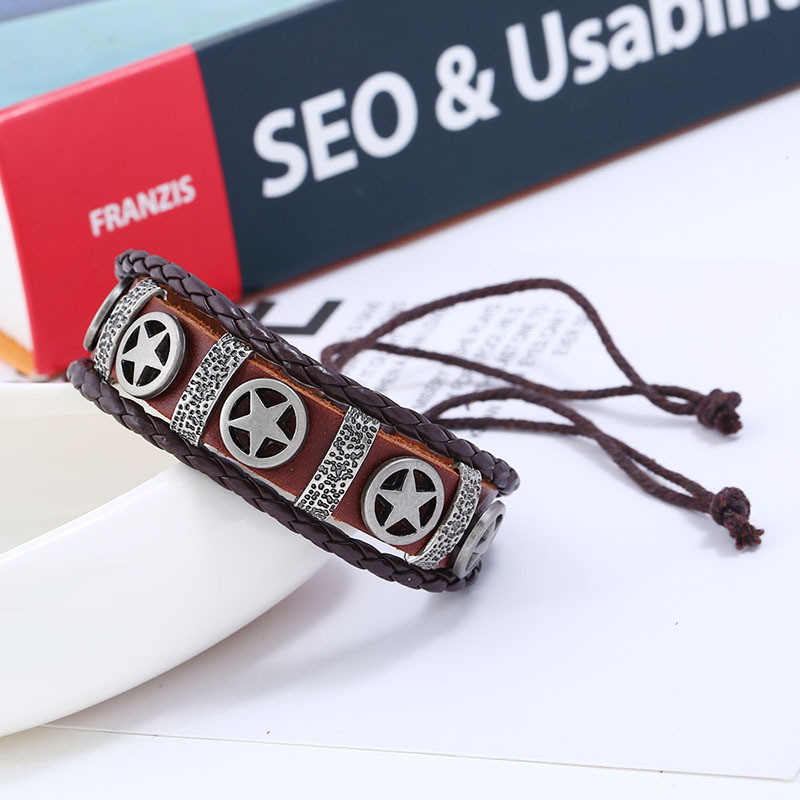 Jewelry Alloy Pentagram Leather Bracelet Braided Ancient Silver Cross Leather Bracelet