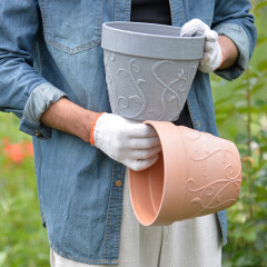 環球加厚塑料樹脂仿紅陶做舊浮雕花紋室外陽台月季繡球綠植種花盆