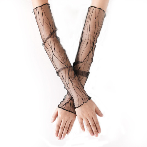 Mesh ice sleeves, women's summer long-sleeved cycling lace half-finger gloves, outdoor sunscreen mesh sleeves