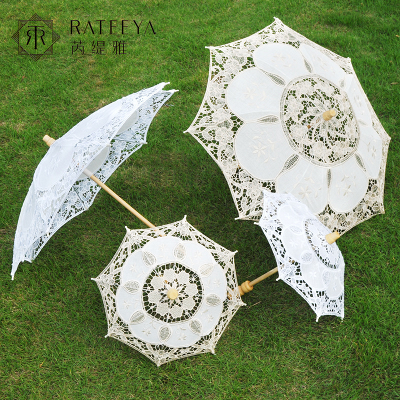 婚礼新娘蕾丝伞白色木柄创意工艺伞拍摄道具婚庆用品结婚装饰伞