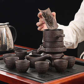 紫砂功夫茶具全自动套装家用陶瓷创意石墨时来运转懒人泡茶器