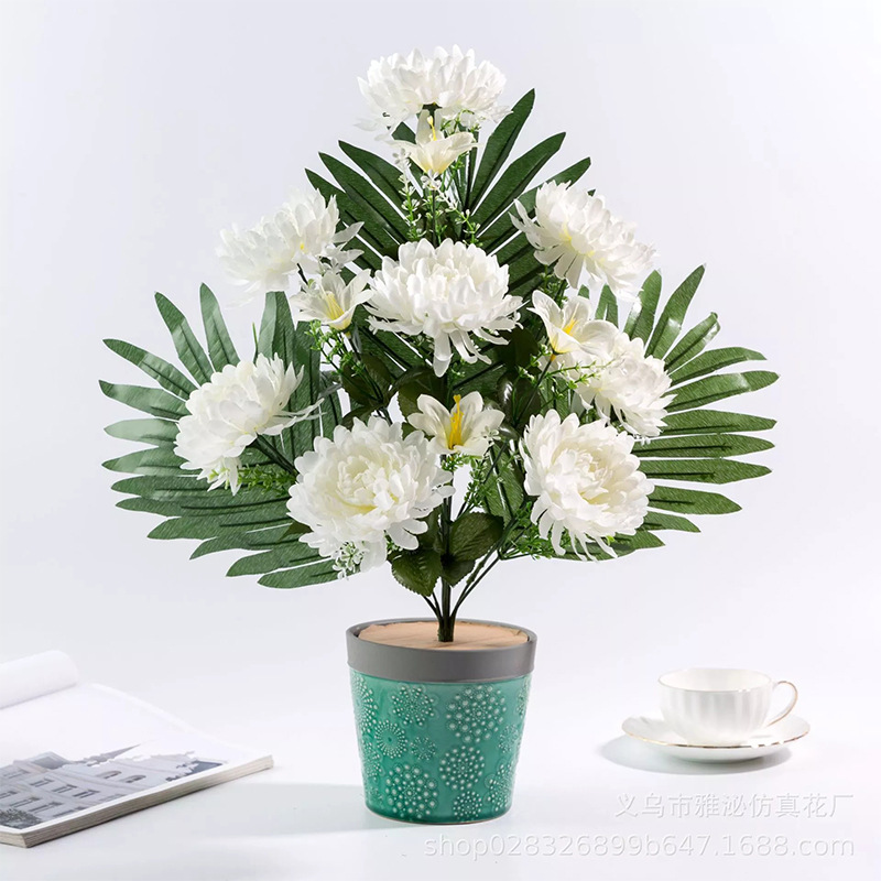 仿真清明祭祀用品12头扇形小理菊加兰花 清明花束 五七花殡葬花批