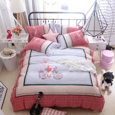 家纺秋冬加厚条格全棉生态磨毛四件套纯棉磨毛床上4件套被套床单