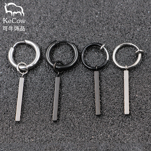 Korean temperament fashion earrings titanium steel one-word personalized circle ear clip ear buckle simple jewelry manufacturer direct sale