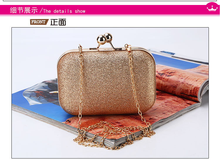 225g Weight Polyester Lining Material Buckle Closure Type Single Shoulder Strap Strap Type Evening Bag Bags Type Solid Color Pattern Fashion Style Gold, Silver, Black Color Small Size Simple Dinner Bag Handmade Shining Evening Bag Wedding Banquet Clutch 1