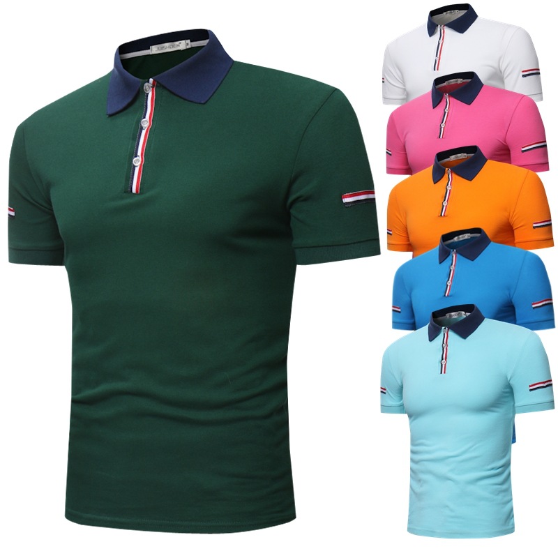 Sumiton Amazon new men's summer thin short sleeve polo shirt with ribbon decoration large Paul shirt