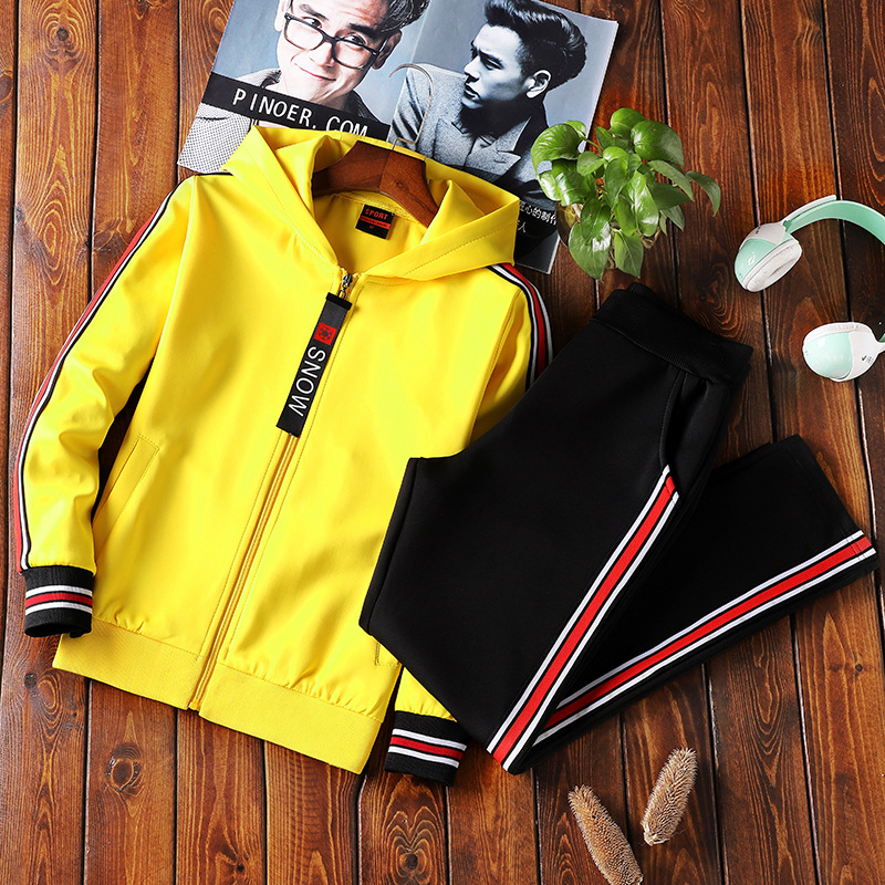 2019 Spring new pattern man leisure time Hooded pullover Sweater motion Two piece set team uniform Order suit