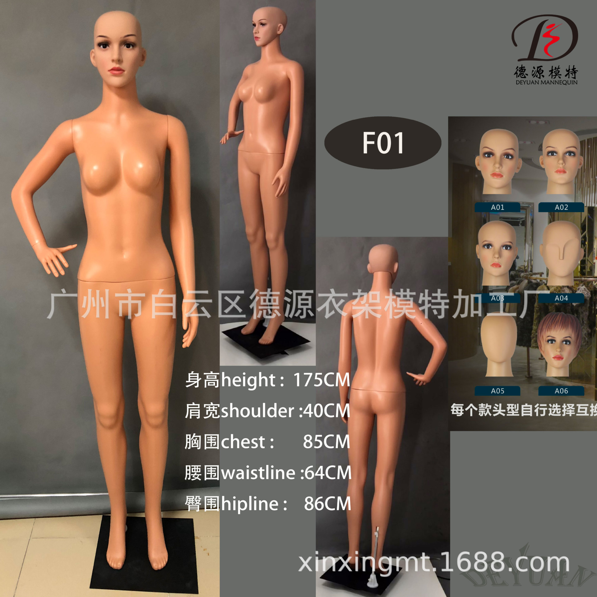 PE skin color plastic female model facto...