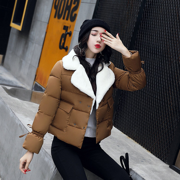 Winter new cotton fashion short down cotton Lapel lamb wool jacket 