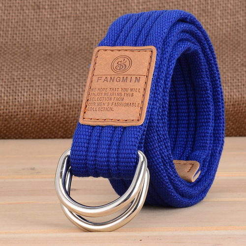 Korean version of 20 colors universal canvas belt for men and women, casual business jeans, double ring buckle belt, outdoor braided style