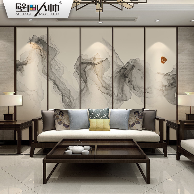 电视背景墙壁纸客厅卧室影视墙纸写意山水定制壁画墙布 水墨袅袅
